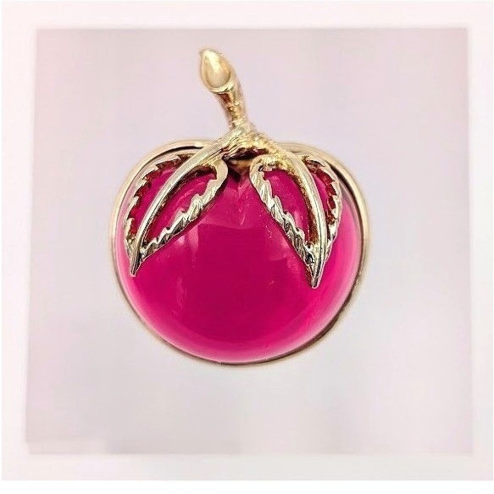 Vintage‎ Sarah Coventry Red Apple Lucite Jelly Belly Brooch Pin Garden Party